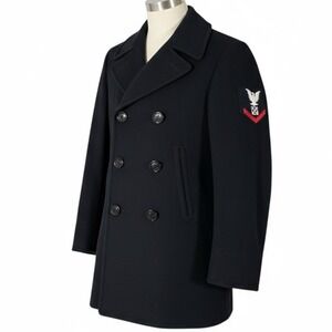 Vintage WWII Naval Clothing Factory Peacoat Black Wool Size 32‎ EUC